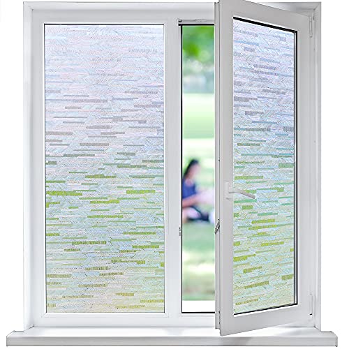 Funfox Fensterfolie Sichtschutzfolie Milchglasfolie Selbstklebend Blickdicht Fenster Scheibenfolie Anti-UV Statische Folie Streifen Dekorfolie 44.5 x 200cm von Funfox