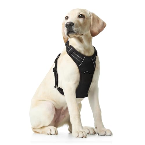 Funfox Hundegeschirr für Große Anti Zug Brustgeschirr Einstellbar Grosse Hunde Geschirrset, Antiziehgeschirr für Mittelgroße Hunde Atmungsaktiv No Pull Dog Harness Schwarz XL von Funfox