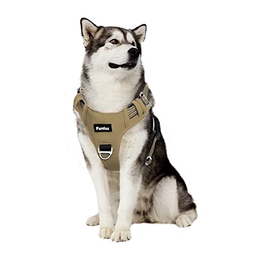 Funfox Hundegeschirr Mittelgroße Hunde [L] - Verstellbares Anti-Zug Brustgeschirr mit Griff & Reflektorstreifen, Atmungsaktives No Pull Hundegeschirr für Grosse/Kleine Hunde Outdoor Braun von Funfox