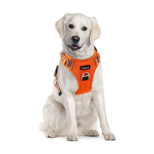 Funfox Hundegeschirr Grosse Hunde No Pull Geschirr Einstellbar Anti Zug Sicherheitsgeschirr Mittlere Große Hunde Brustgeschirr Hund Groß Atmungsaktiv Dog Harness Orange XL von Funfox