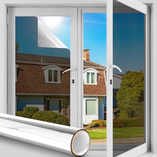 Spiegelfolie Fenster Sonnenschutzfolie Blickdicht von außen, Sichtschutz UV-Schutz & Hitzeschutz, Selbstklebend Fensterfolie Statisch Reflektierend Einwegspiegel für Sommer, Silber 90x200cm Spiegelfolie Fenster Sonnenschutzfolie Blickdicht von außen, Sichtschutz UV-Schutz & Hitzeschutz, Selbstklebend Fensterfolie Statisch Reflektierend Einwegspiegel für Sommer, Silber 90x200cm von Funfox