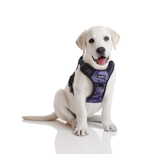 Funfox Mittelgroße Hunde Hundegeschirr, No Pull Einstellbar Taktisches Robust Anti Zug Brustgeschirr Hund Mittel Hunde Geschirrset Atmungsaktiv Dog Harness M Camo Lila von Funfox