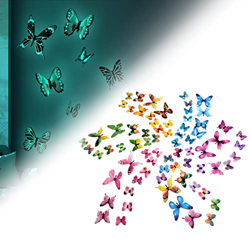 3D Schmetterling Aufkleber Wandsticker Luminous Wandaufkleber Wandtattoo Wanddeko für Dekoration - 72 Stück (12 Mehrfarbig + 12 Grün + 12 Rosa + 12 Gelb + 12 Lila + 12 Blau) von FungLam