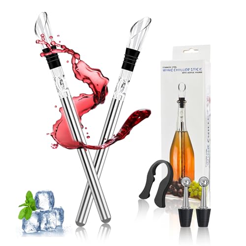 FungLam Professionelles 5-in-1 Weinkühlstab Set mit Edelstahl Kühlstab, 2 Kühlstäben, 2 Flaschenverschlüssen und 1 Folienschneider - Perfektes Rot-Weißwein Geschenkset von FungLam