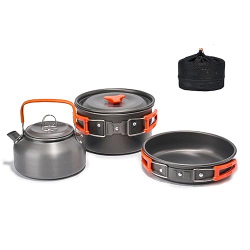 Camping -Wanderkochgeschirrset Outdoor Tragbares Picknick -Kochgeschirr -Kit Alumina Pot Fritting Pan Set Reisekochenzubehör (Orange) von Funien