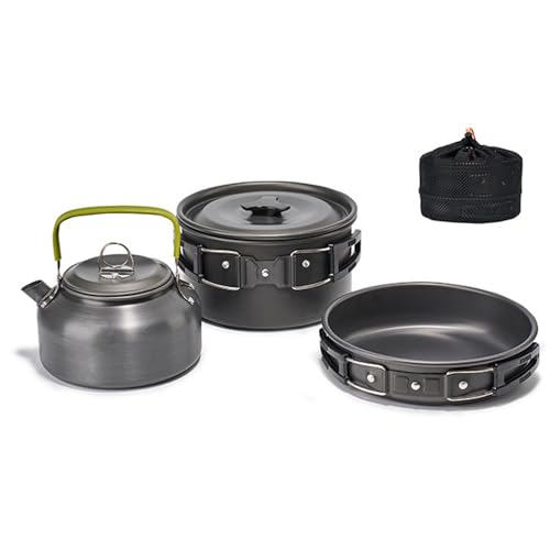 Camping -Wanderkochgeschirrset Outdoor Tragbares Picknick -Kochgeschirr -Kit Alumina Pot Fritting Pan Set Reisekochenzubehör (Schwarz) von Funien
