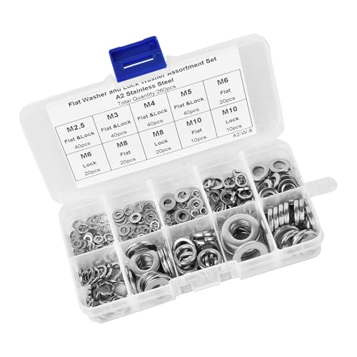 Funien 260pcs Edelstahl Flat Waschmaschine Spring Waschmaschine Sortiment Set für Verbindungselemente Hardware -Zubehör Lock Waschmaschine von Funien