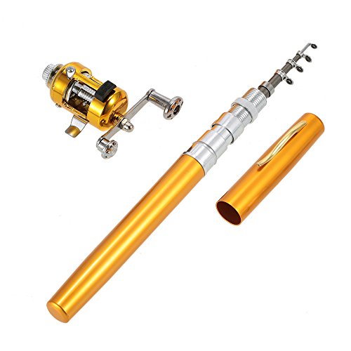 Funien Angel Reel Combo Kit Set Mini Teleskop bewegliche Taschen-Feder Angelrute Pole + Reel Aluminiumlegierung Angelzubehör,Angelrute von Funien