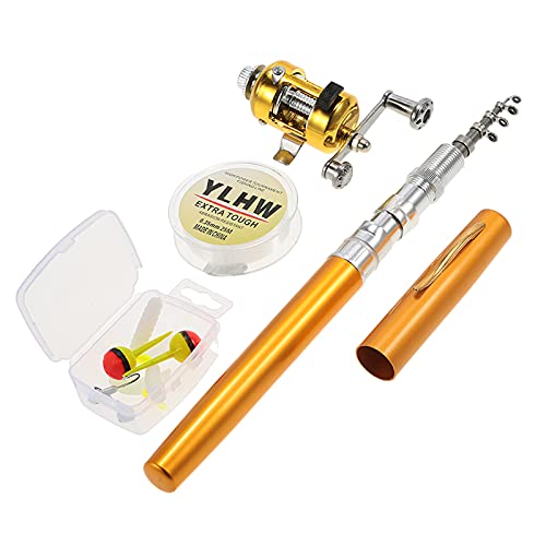 Funien Angelrute Reel Combo Set Mini Teleskop Portable Pocket Pen Angelrute Stange und Rolle Aluminiumlegierung Angelschnur Weiche Köder Köder Jig Haken,Fishing Rod von Funien