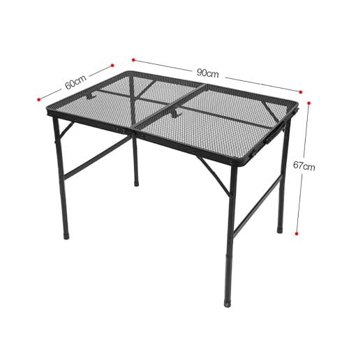 Funien Camping -Klapptisch Tragbarer Outdoor -Picknicktisch Einstellbarer Höhe Campingschreibtisch (Holz- und Netztischtisch) von Funien