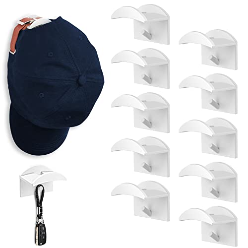 FuninCrea 10 Stücke Huthaken für Baseballmütze Wand, selbstklebender Huthaken, nicht bohrende Hutablage, an der wandmontierte Huthalter, geeignet für Schrankschlafzimmer (Weiß) von FuninCrea