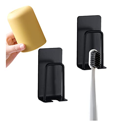 FuninCrea 2 Pack Zahnbürstenhalter, 2-in-1 Wandmontage ohne Bohren Becher Halter Zahnbürste Stand, selbstklebend langlebig Zahnbürste Rack für die Platzierung Zahnputzbecher und Zahnbürsten (Schwarz) von FuninCrea