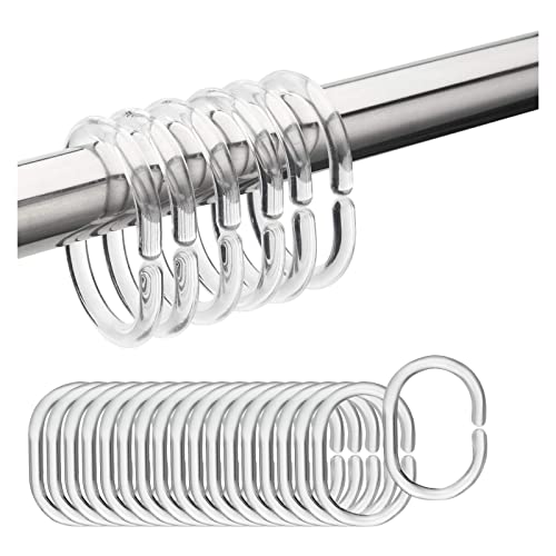 FuninCrea 24 Stücke Duschvorhangringe, Kunststoff Duschringe für Duschvorhangstangen in C-Form, Duschvorhang Haken Duschvorhang Ringe Ersatz Bad Drape Loop Duschvorhang Schienen Ringe (transparent) von FuninCrea