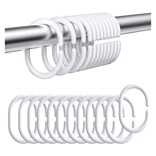 FuninCrea 24 Stücke Duschvorhangringe, Kunststoff Duschringe für Duschvorhangstangen in C-Form, Duschvorhang Haken Duschvorhang Ringe Ersatz Bad Drape Loop Duschvorhang Schienen Ringe (weiß) von FuninCrea