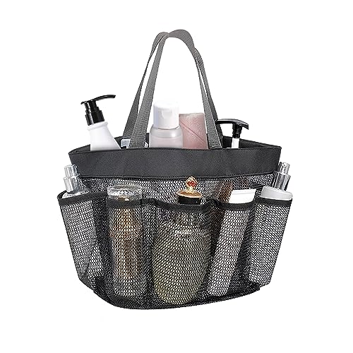 FuninCrea Duschtasche, Faltbare Tragbare Kulturtasche mit Griff Multifunktionale Strandtasche aus Mesh mit 8 Fächern für Camping Heimaufbewahrung für Toilettenartikel Kleidung (Grau) von FuninCrea