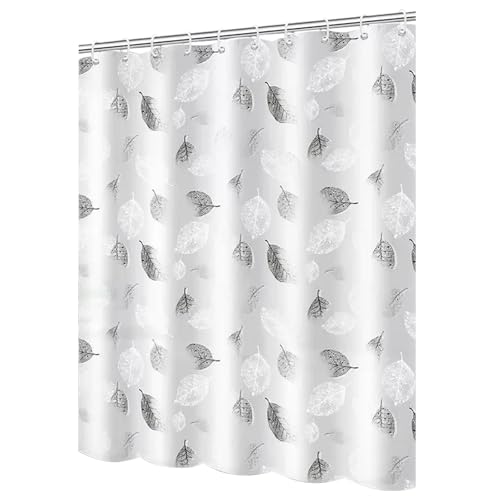 FuninCrea Duschvorhang 180x180cm mit 12 Duschvorhang Ringe, Duschvorhang Anti Schimmel Duschvorhang Stoff Badewannenvorhang Trocknet Schnell Bad Vorhang Duschvorhang Wasserdicht (180x180, Blatt) von FuninCrea