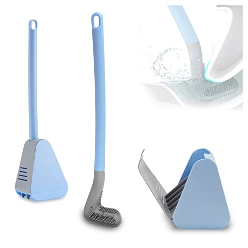 FuninCrea Golf Toilettenbürste, Neuer Silikon Toilettenbürste und Halter Set mit langem Griff 360° Keine Toten Ecken Tiefenreinigung WC-Reinigungsbürste Haushalt Wandmontierte Toilettenbürste (Blau) von FuninCrea