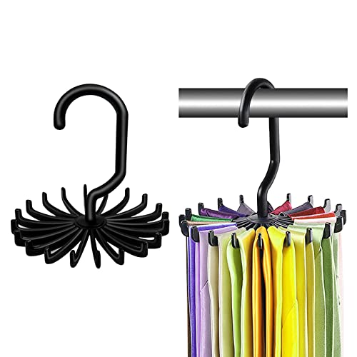 FuninCrea Krawattenhaken, 2er-Pack Mini Schal Gürtelhalter Multifunktionaler 360° Drehbarer Kunststoff-Krawattenbügel für Kleiderschrank Organizer Organisieren Sie Krawattenschals (Schwarz) von FuninCrea