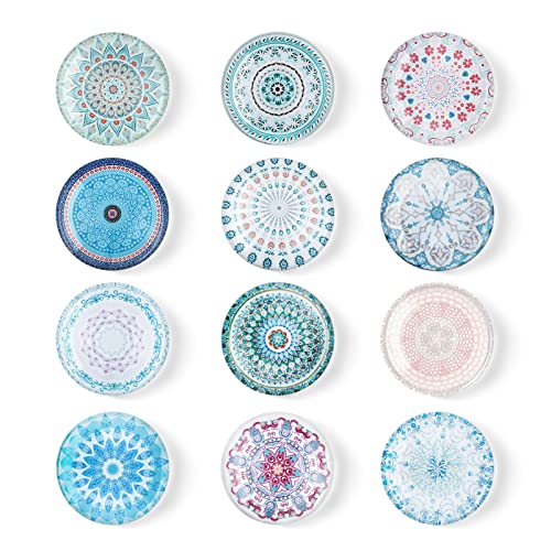 FuninCrea Magnet Kühlschrank Aufkleber, 12 Stücke Glas Bunter Blumenmuster Kühlschrank Magnet Aufkleber Anwendbar auf Kühlschrank Dekoration (E) von FuninCrea