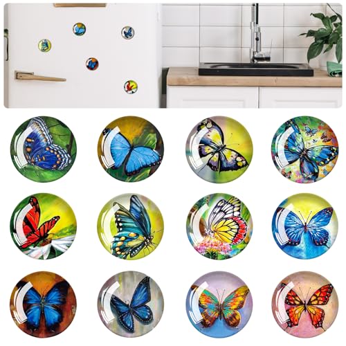 FuninCrea Magnet Kühlschrank Aufkleber, 12 Stücke Glas Bunter Lebensbaum Muster Kühlschrank Magnet Aufkleber Anwendbar auf Kühlschrank Dekoration (H) von FuninCrea