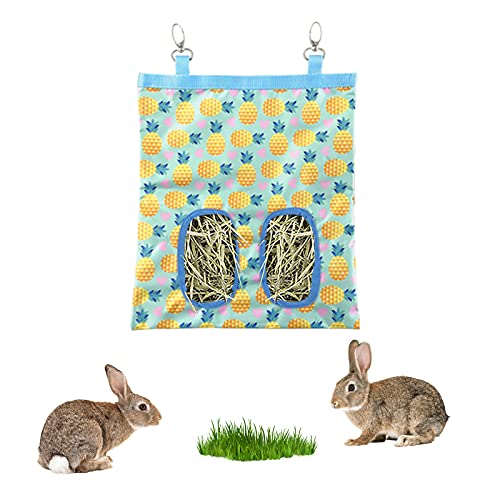 FuninCrea Meerschweinchen Heutasche, Chinchilla Heufuttersack Lagerung Kaninchen Heufutter Sack Hängefutter Oxford Stoff Fütterung Grasfangsack für Kaninchen Hamster und andere kleine Tiere (Ananas) von FuninCrea