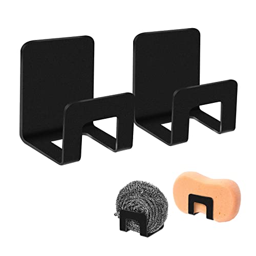 FuninCrea Schwammhalter Küche, 2 Stück Edelstahl-Selbstklebende Schwammregale Multifunktionsküchenspüle Rack Verwendet um Schwamm Topf Abdeckung und Badezimmer Zubehör zu Speichern (Schwarz) von FuninCrea