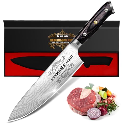 Scharfes Küchenmesser mit Gravur Geschenke für Mama - 34 Cm Kochmesser Profi Messer - Cool Geburtstagsgeschenk Geschenkideen für Frauen Mutter Oma, High Carbon Deutsch EN. 4116 Edelstahlmesser von Funistree