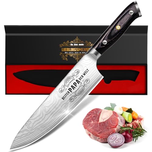 Funistree Scharfes Küchenmesser mit Gravur - 34cm Profi Kochmesser - High Carbon Deutsch EN. 4116 Edelstahlmesser - Geschenke für Männer Papa Vater - Bester Papa Geburtstagsgeschenk für Geburtstag von Funistree