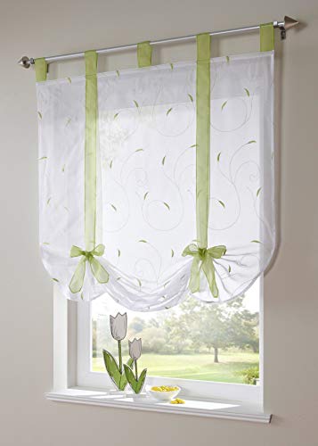 Funjxhey Vorhang Stickerei Blumen Transparent Gardine Voile Scheibengardine Raffgardinen Raffrollo Schlaufenschal Deko Wohnzimmer Schlafzimmer Studierzimmer (Green,120 * 140CM) von Funjxhey