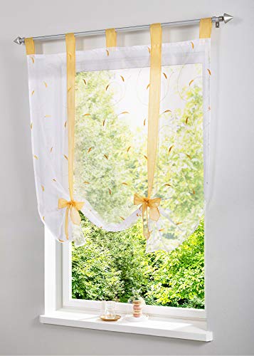 Funjxhey Vorhang Stickerei Blumen Transparent Gardine Voile Scheibengardine Raffgardinen Raffrollo Schlaufenschal Deko Wohnzimmer Schlafzimmer Studierzimmer (Yellow,100 * 140CM) von Funjxhey