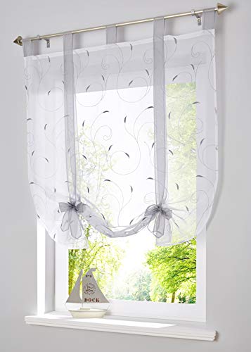 Funjxhey Vorhang Stickerei Blumen Transparent Gardine Voile Scheibengardine Raffgardinen Raffrollo Schlaufenschal Deko Wohnzimmer Schlafzimmer Studierzimmer (Grey,140 * 140CM) von Fcalvy