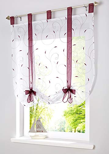 Vorhang Stickerei Blumen Transparent Gardine Voile Scheibengardine Raffgardinen Raffrollo Schlaufenschal Deko Wohnzimmer Schlafzimmer Studierzimmer (Purple,120 * 140CM) von Funjxhey