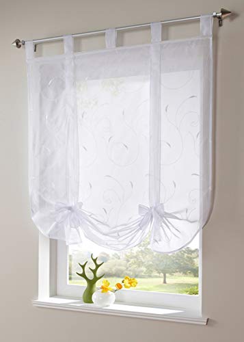 Vorhang Stickerei Blumen Transparent Gardine Voile Scheibengardine Raffgardinen Raffrollo Schlaufenschal Deko Wohnzimmer Schlafzimmer Studierzimmer (White,140 * 140CM) von Funjxhey