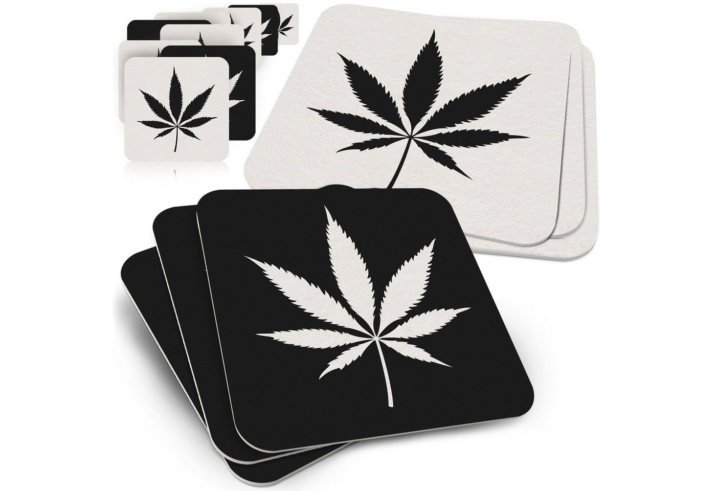 Funke & Brand Bierdeckel Cannabis-Blatt – 50er Set in Schwarz-Weiß, kiffen von Funke & Brand