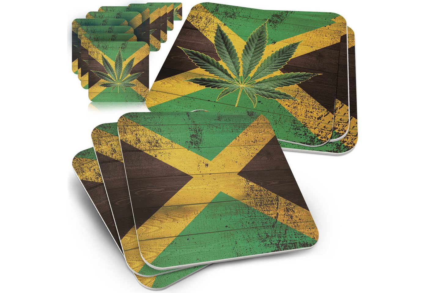 Funke & Brand Bierdeckel Jamaica - 50x Untersetzer Pappe eckig - Traditionelle Jamaica Flagge von Funke & Brand