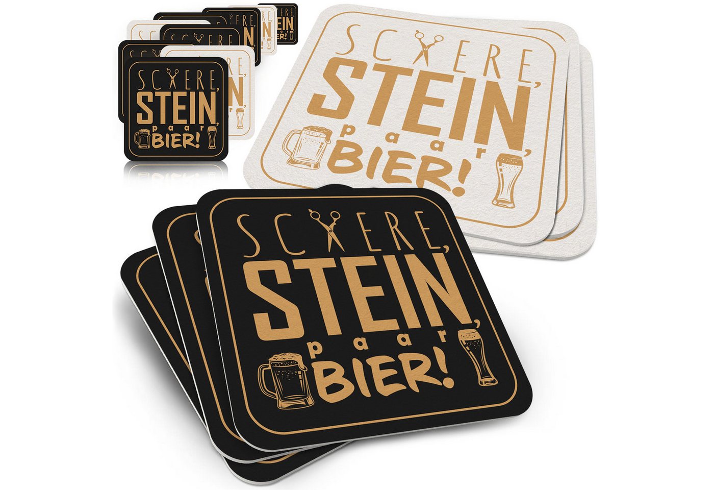 Funke & Brand Bierdeckel Lustig Schere Stein paar Bier" – 50er Set Untersetzer, Spiel & Spaß" von Funke & Brand