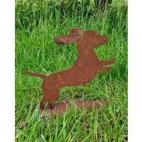 Dackel Rauhhaardackel Gartenstecker Tierfigur Edelrost Gartendeko Rostdeko Petsign Roststecker Dachshund Hingucker Rostoptik von Funkenwerk83