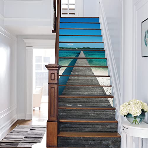 funlife 14 Stück 3D Große Landschaft Aufkleber Treppe Steigrohr Aufkleber DIY für Dekoration, Brücke Blue Ocean von Funlife