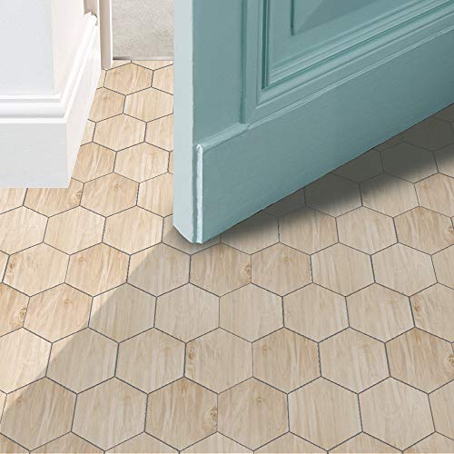 Funlife 20 Stück pvc selbstklebend bodenbelag, holzoptik selbstklebender vinylboden, Wasserdicht bodenfliesen für Küche Wohnzimmer schlafzimmer Büro DIY-Bodenbelage Sechseck, natürliche Holzmaserung von Funlife