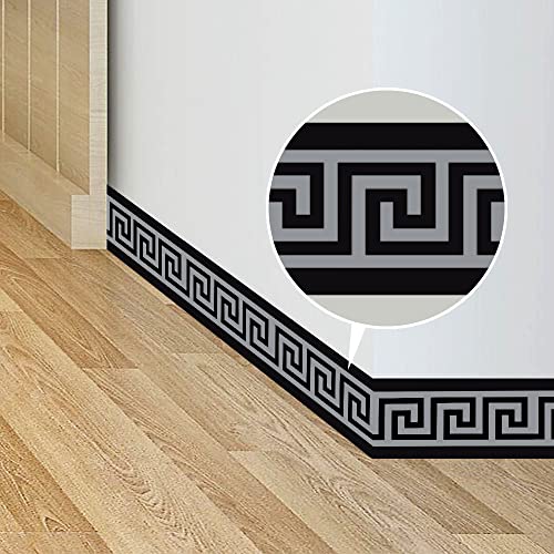 Funlife 3 Rolle Selbstklebende Bordüre, Tapetenbordüre Selbstklebend Wandtatoo in griechischem Stil, Wandbordüre Klebefolie für Bad Spiegel Küche Fliesen, wasserdichte Raumdekoration, 10x200cm, Grau von Funlife