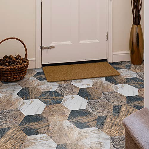 Funlife 40 Stück pvc selbstklebend bodenbelag, holzoptik selbstklebender vinylboden, Wasserdicht bodenfliesen für Küche Wohnzimmer Balkon schlafzimmer Büro DIY-Bodenbelage Sechseck, Blaue und weiße von Funlife
