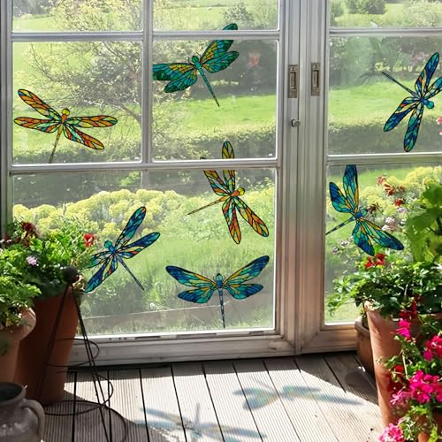 Funlife 8PCS Größe Anti-Kollision Dragonfly Fensterbilder, Original handgezeichnet Fensteraufkleber Vogelschutz für frühling, Dekorative Dragonfly Cling Statisch haftende Aufkleber, 20x30cmx8PCS von Funlife