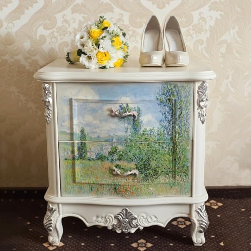 Funlife Decoupage Papier für Möbel und Kunsthandwerk, Extra große Rice Paper DIY Dekor für Wand Möbel Wohnzimmer Schlafzimmer Nachttische, Frühlingslandschaft von Funlife