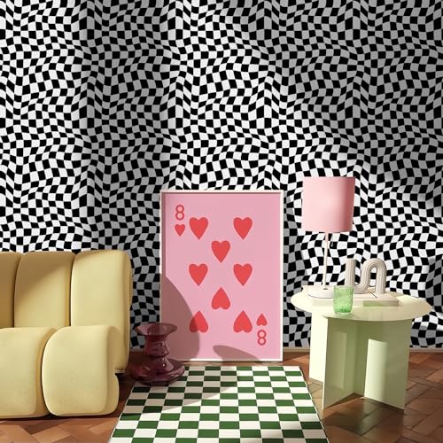 Funlife Klebefolie Selbstklebende Möbelfolie Selbstklebend Schachbrettmuster, Schrankpapier Möbelklebefolien für Küche Wohnzimmer Kinderzimmer Schlafzimmer, Schwarz 41 x 251 cm von Funlife