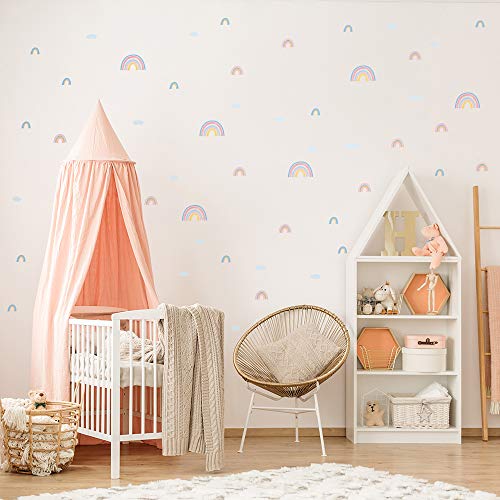 funlife Bunt Regenbogen Wandaufkleber mit Wolken, selbstklebend Wandsticker kleiner Regenbogen Wandtattoo für Kinder, Mädchen, Kinderzimmer, Babyzimmer, wasserdicht Wandbild 12 Bögen von Funlife