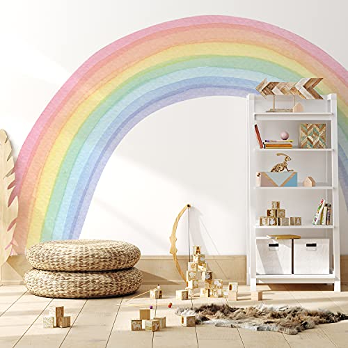 funlife Fabric Wandaufkleber mit weicher Stoffeffekt, selbstklebend Pastell-Regenbogen Aquarell Wandsticker Wandbild der Kinder, bunte Wandtattoos für Kinderzimmer Babyzimmer Schlafzimmer, 240x140cm von Funlife