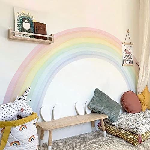 funlife Fabric Wandaufkleber mit weicher Stoffeffekt, selbstklebend Pastell bunt Regenbogen Wandsticker Wandbild, bunte Wandtattoos für Kinderzimmer Babyzimmer Schlafzimmer, helle Farbe 240x140cm von Funlife