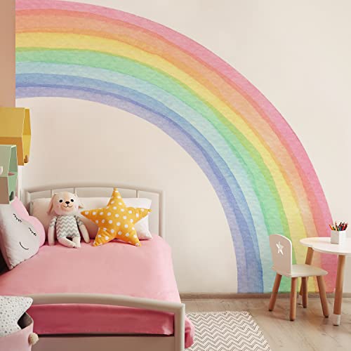 funlife Fabric Wandaufkleber mit weicher Stoffeffekt, selbstklebend bunt Pastell-Halb-Regenbogen Wandsticker Wandbild für Kinder, bunte Wandtattoos für Kinderzimmer Babyzimmer Schlafzimmer von Funlife