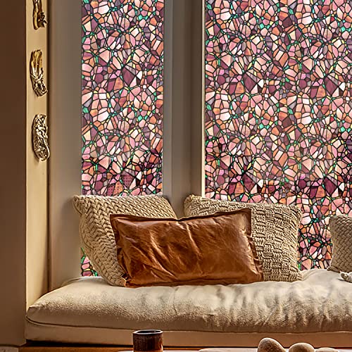 funlife Fensterfolie statisch haftende Fensteraufkleber Blickdicht, selbsthaftende Glasfolie für Fenster, Glas im Büro Bad, einseitige Sichtschutzfolie Scheibenfolie, 30x300cm Boho Kieselsteine von Funlife