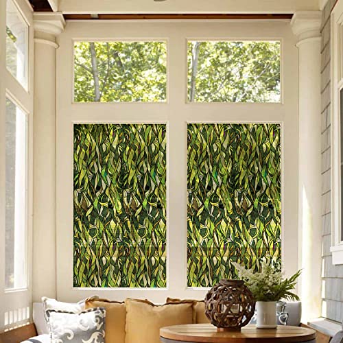 funlife Fensterfolie statisch haftende Fensteraufkleber Hoher Transparenz, selbsthaftende Glasfolie für Fenster Glas, zweiseitige Sichtschutzfolie Scheibenfolie, 45x300cm Grüne Blätter von Funlife